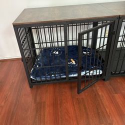 Dog Kennel / Furniture. Black And Wood Stained Latch Door. 