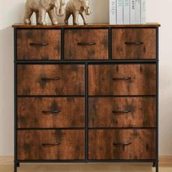 9-Drawer Strudy Fabric Wardrobe Organizer W/Metal Frame & Wooden Tabletop For Living,Office,Enterway,  Brand New In The Box