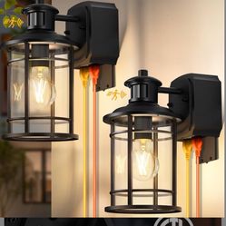 2 Pack Porch Lights with GFCI Outlet, Dusk to Dawn Motion Sensor Outdoor Lights, 3 Lighting Modes Waterproof Anti-Rust Alunmium Outside Porch Wall Lig
