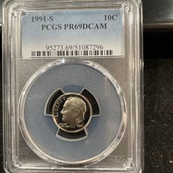 1991 S Gem Proof Roosevelt Dime Graded At PR69 With A Deep Cameo 1-7
