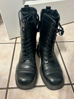 Black Leather Lace-Up Combat Boots 9.5W