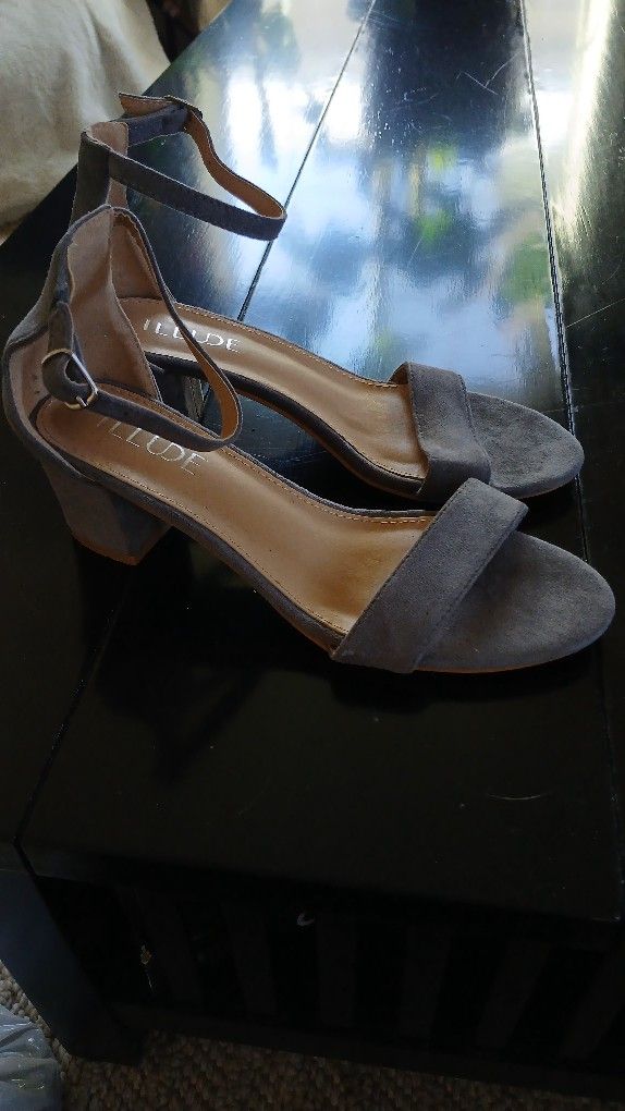Grey Suede Chunky Heels