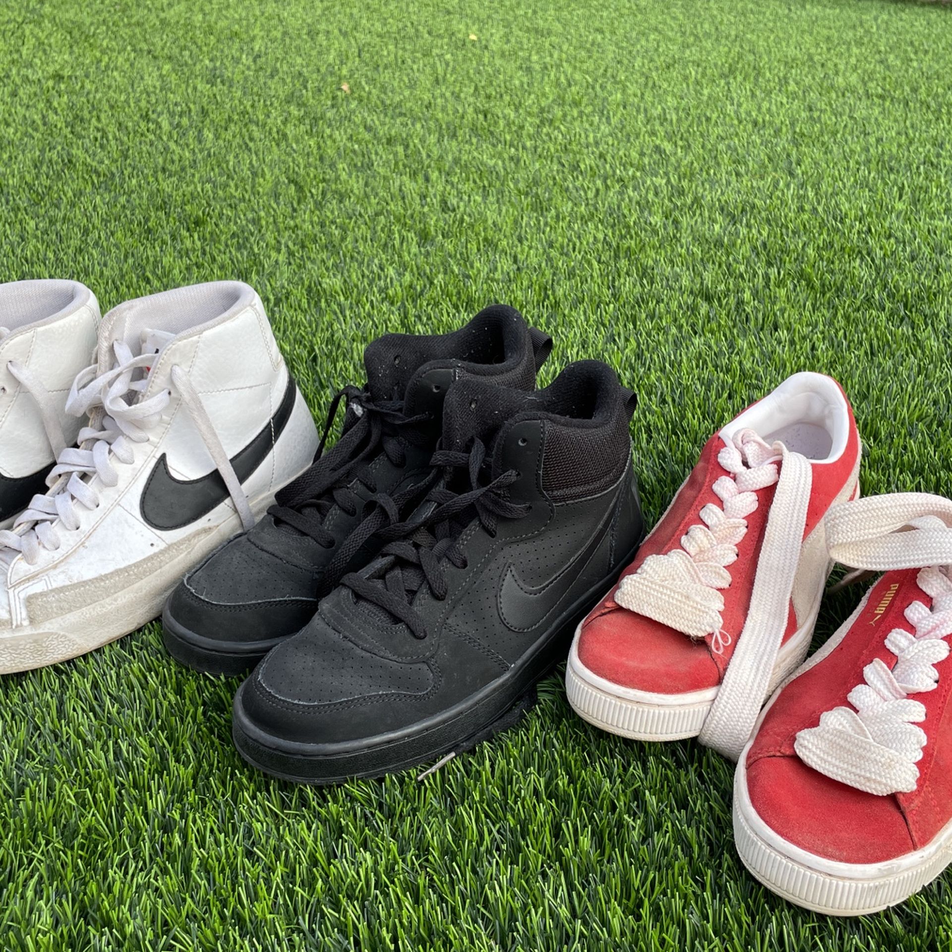 Red Puma Suede Thick Lace, Black Air Force High Tops, Blazers 2019.