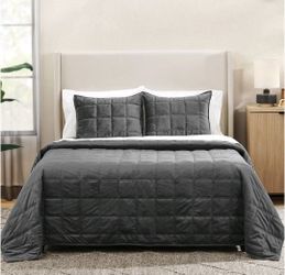 Gray Quilted Comforter Set with Shams