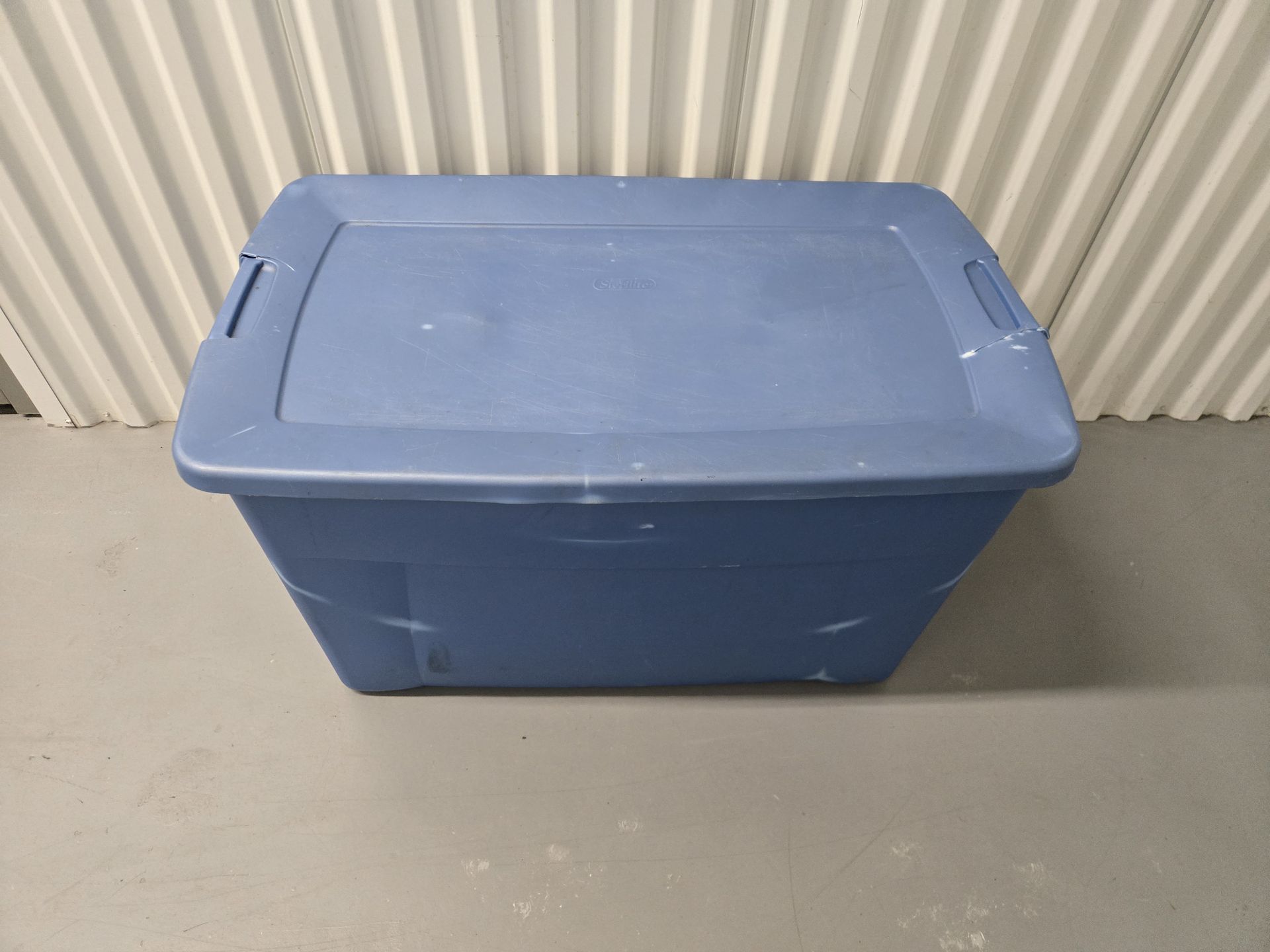 Blue Plastic Storage Bin with Lid