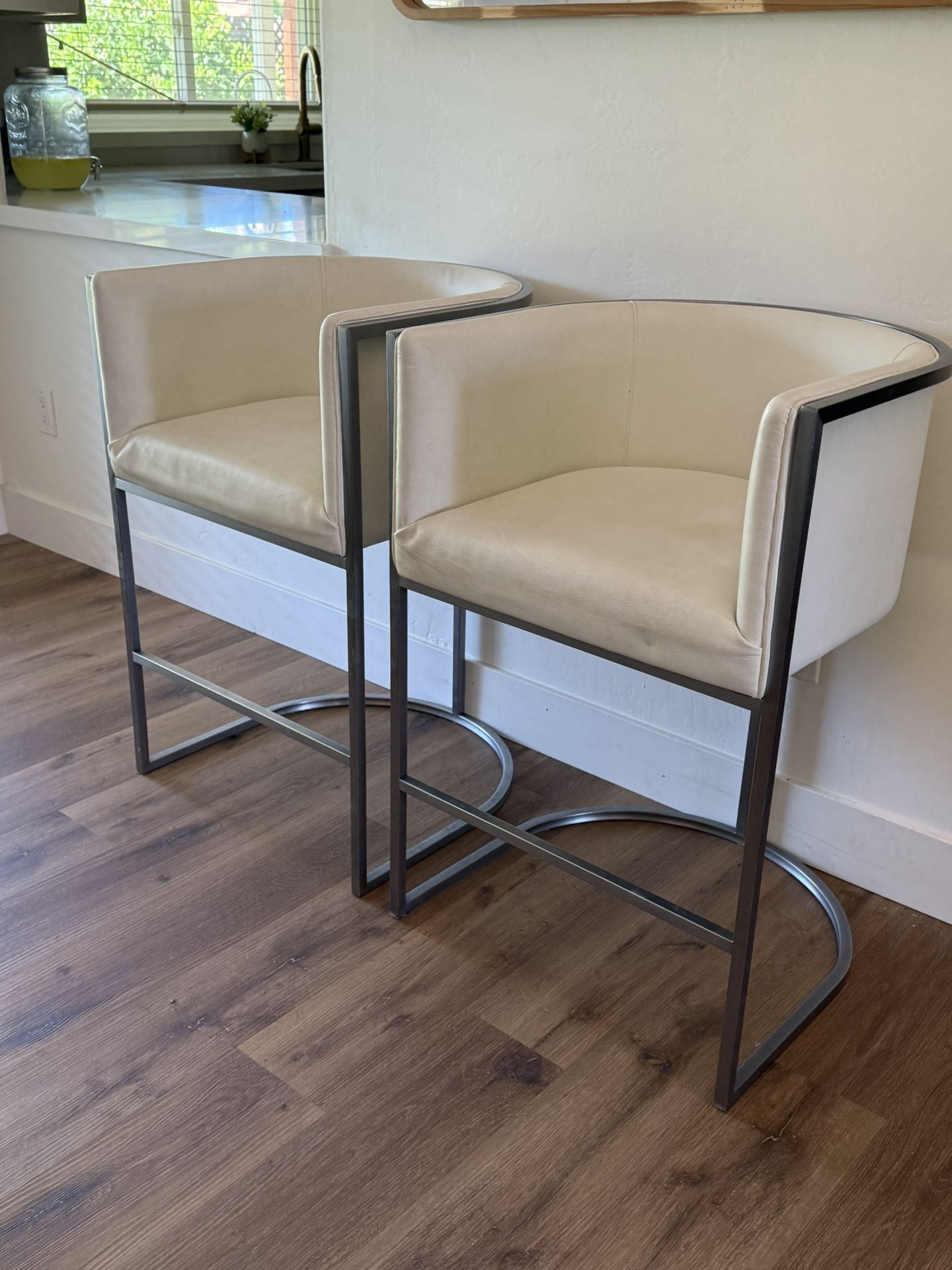 White leather Bar Stools (3)