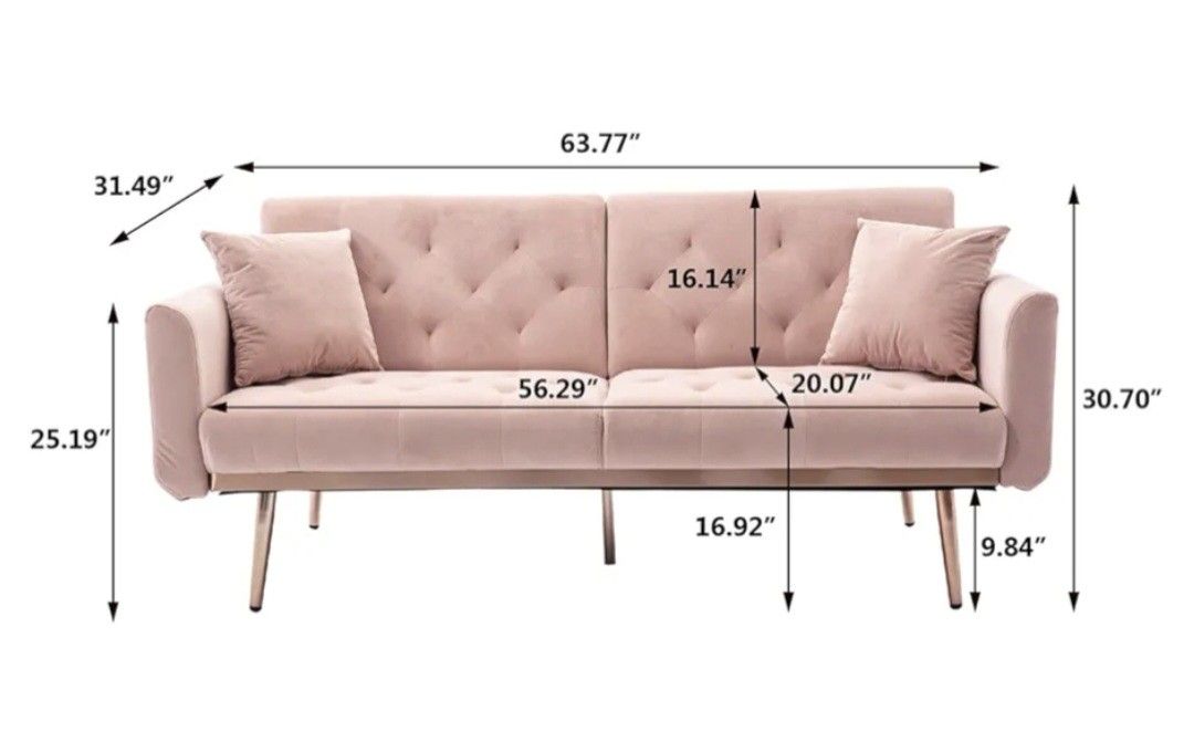 Pink Futon Couch with Gold Legs