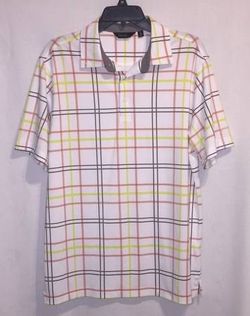 Walter Hagen men’s polo golf shirt size S white with yellow orange gray lines