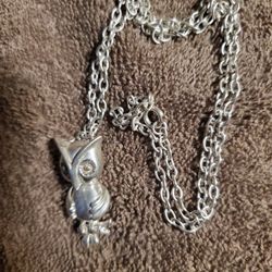 Marked Sterling  Owl Necklace