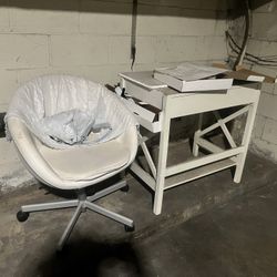 White Desk with Drawer & Rolly Space Chair
