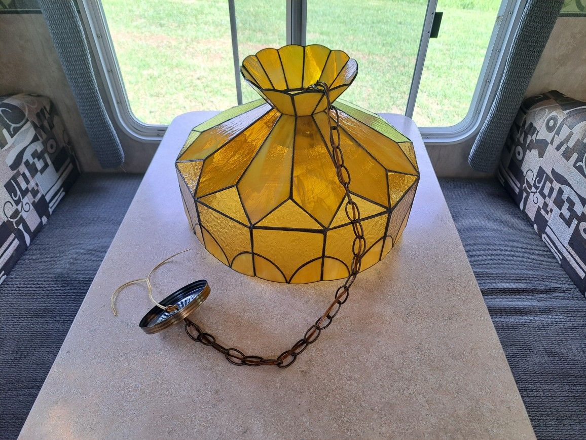 Tiffany & Co.-style hanging lamp with a yellow stained glass shade