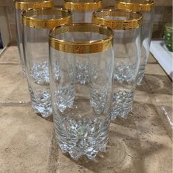 MCM Pasabahce Versailes Gold Rim Peg Highball Tumblers - Set of Six (6) 