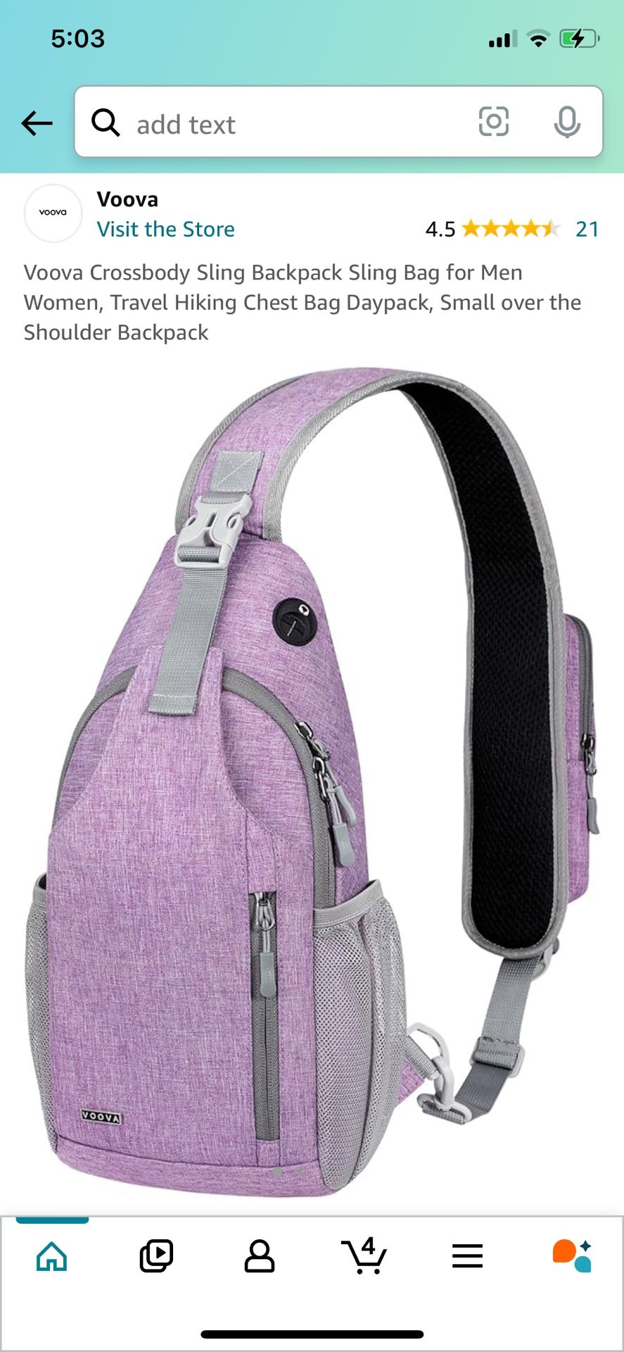 Voova Crossbody Sling Backpack Sling Bag for Men Women, Travel Hiking Chest Bag Daypack, Small over the Shoulder Backpack