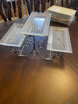 Tiered crystal serving tray.
