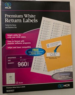 960 Return Address Labels Injet Laser Compatible Premium White Labels by NCR