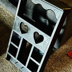 ☯️Refurbished Cute Black Shelf with Hooks & mirrors in 4 of the cubbies, coated in clear coat.