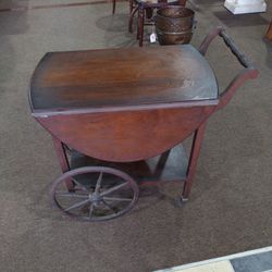 Antique Wooden Rolling Bar Cart Leaf
