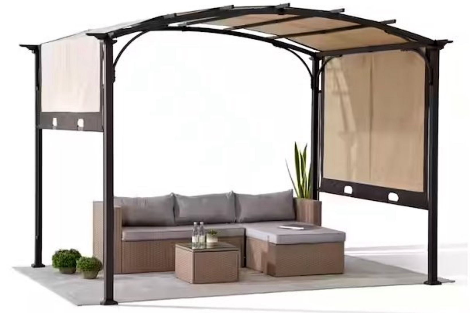 Sunjoy 9.5x11 Arched Steel Pergola with Adjustable Canopy for Patio or Backyard – Brand New