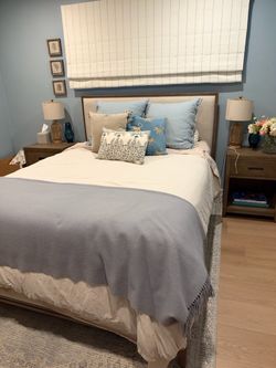 Queen size upholstered bed and side tables set