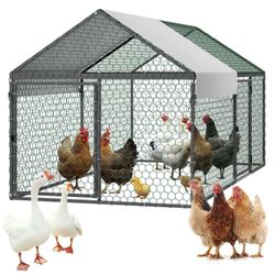 VEVOR Metal Chicken Coop for 4-6 Chickens, 3.3 x 6.6 x 3.3 ft, Small Chicken Cage with Waterproof Cover