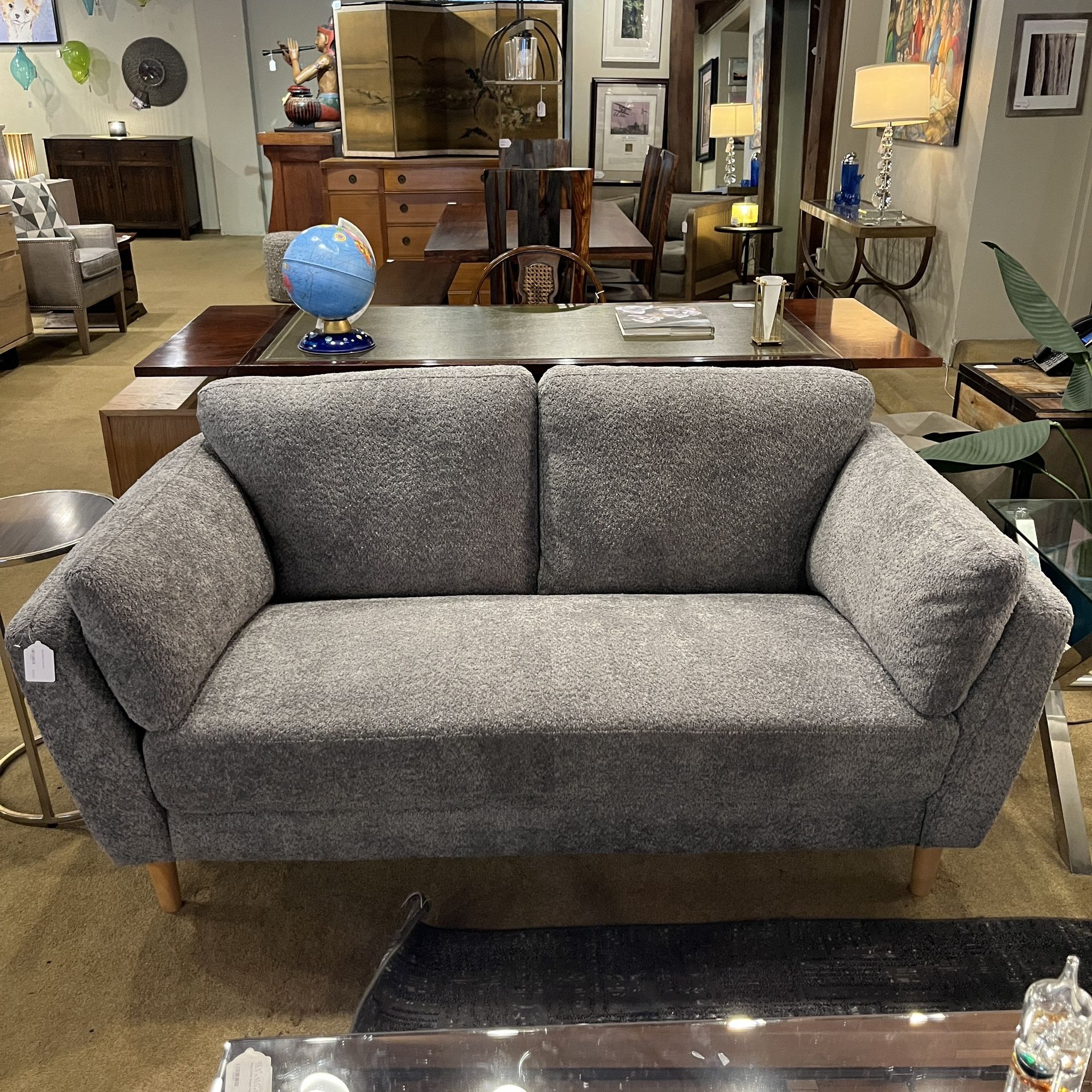Grey Boucle Loveseat
