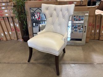 White Leather Deep Tufted Wingback Armless Accent Chair with Nailhead Trim