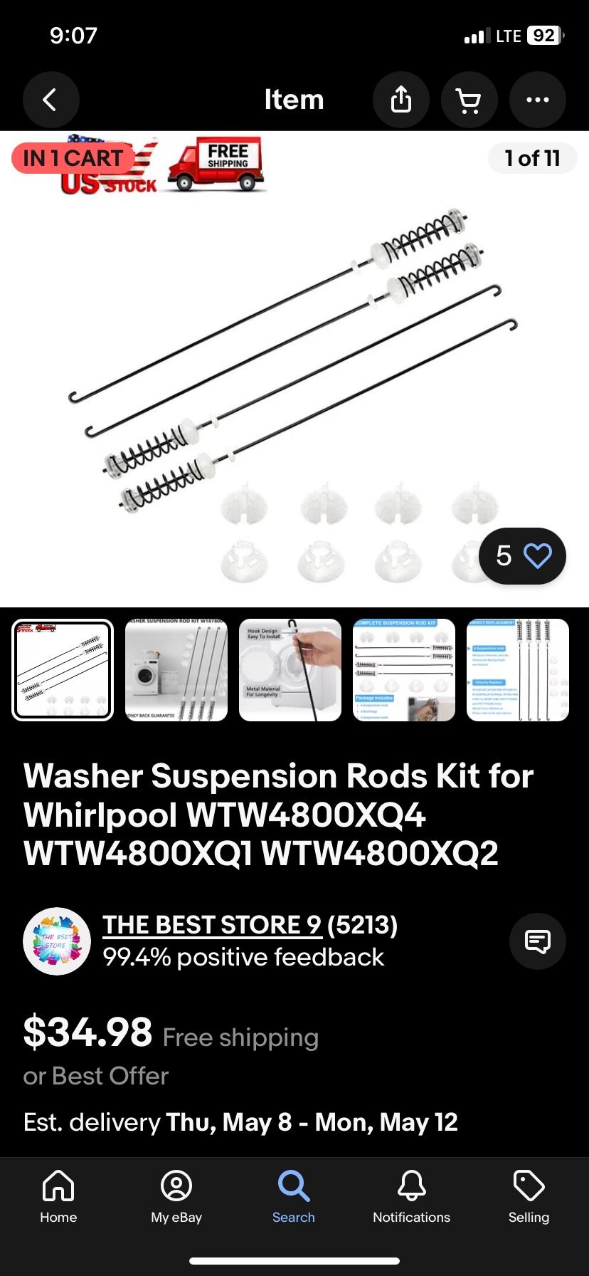 Whirlpool Washer Suspension Rods New