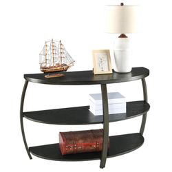 LEEMTORIG Drum Entryway Table Console Table for Living Room, Mid Century Living Room Sofa Table Half-Moon Hallway Table with Storage, Rustic Black, 16