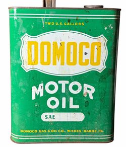 Vintage Domoco Motor Oil 2 Gallon Oil Can Rare
