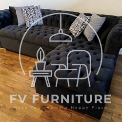 BRAND NEW! BLACK OR BLUE VELVET TUFTED SECTIONAL! SAME DAY DELIVERY! 