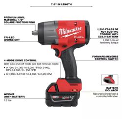 M18 FUEL 18V Lithium-Ion Brushless Cordless 1/2 in. Impact Wrench w/Friction Ring Kit w/One 5.0 Ah Battery and Bag