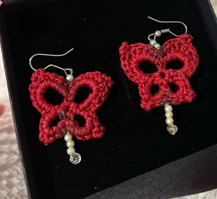 Old hand-crocheted butterfly earrings