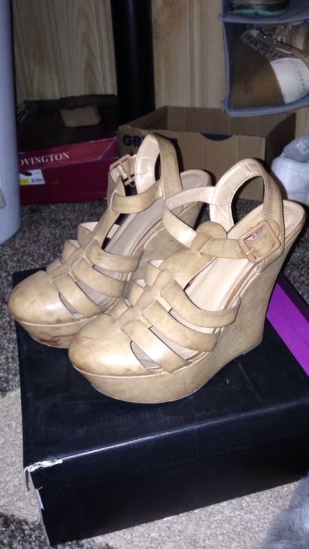 Tan wedge heels