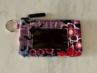 Vera Bradley Floral Fiesta Quilted Cotton Zip ID Case Wallet / Keychain