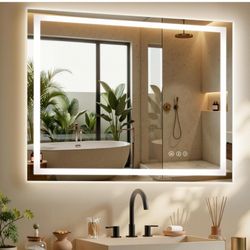 40X32 LED Bathroom Mirror with Lights, Anti-Fog, Dimmable - Lighted Bathroom Vanity Mirror with Front & Back Light, 3 Color Temperatures, Memory Funct