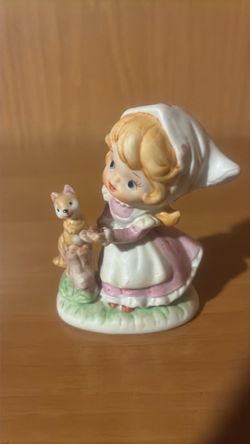 Vintage Ceramic Girl with Kitten Figurine