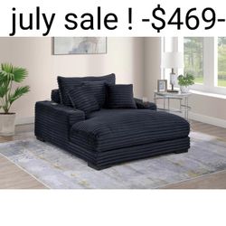 Black  / Taupe / Gray  Jumbo Corduroy Chaise Lounge  With 2 Cup Holders And USB Port 