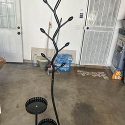 CraftThink Storage Tray Coat Rack, Small Space Coat Rack Freestanding Hanger Coat Stand with Natural Metal Base & 8 Hooks, Tree-Shaped Coat Rack for E