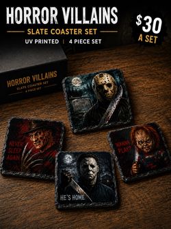 Horror Villains Slate Coaster Set – 4 Piece