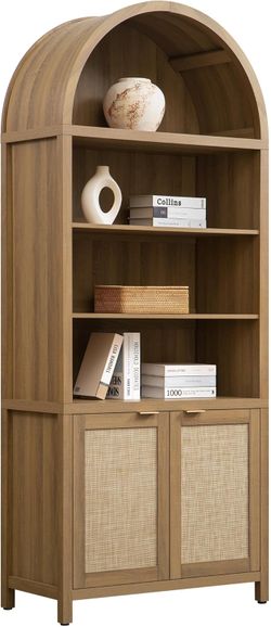 SICOTAS Book Shelf Arched Cabinet Bookshelf Arch 84.2" Tall Bookcase 5 Tier Large Bookshelves with
