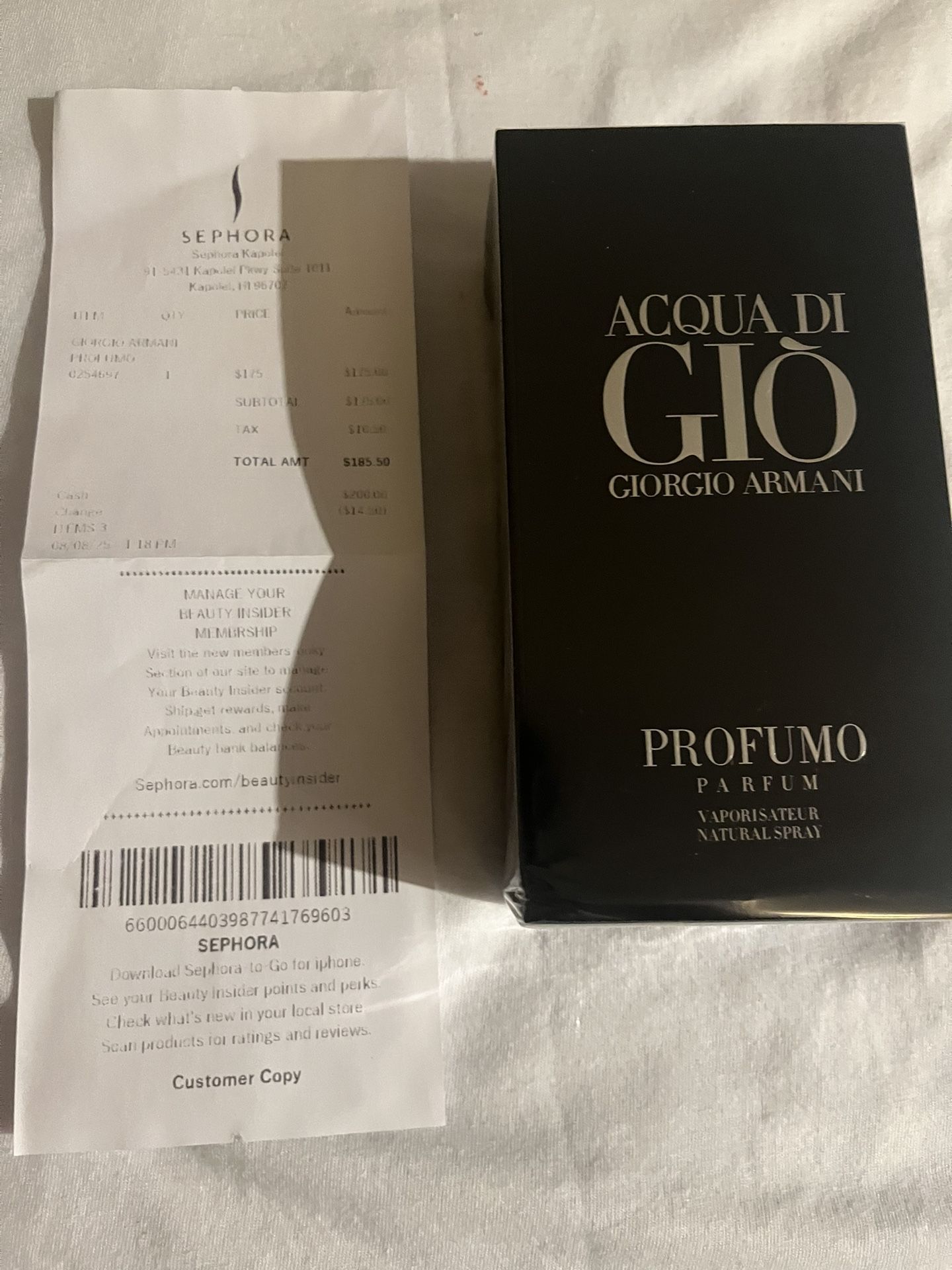 Aqua Di Gio With Recipt