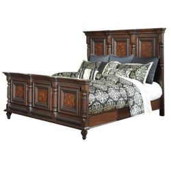 Ashely Cal King Mansion Bed in Dark Brown Frame, Box Spring and Mattress