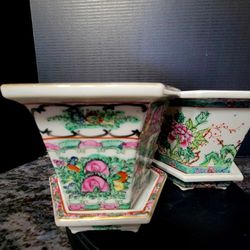 Vintage Oriental Porcelain Planters 5.5"×6"