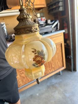 Vintage Floral Glass Swag Hanging Lamp