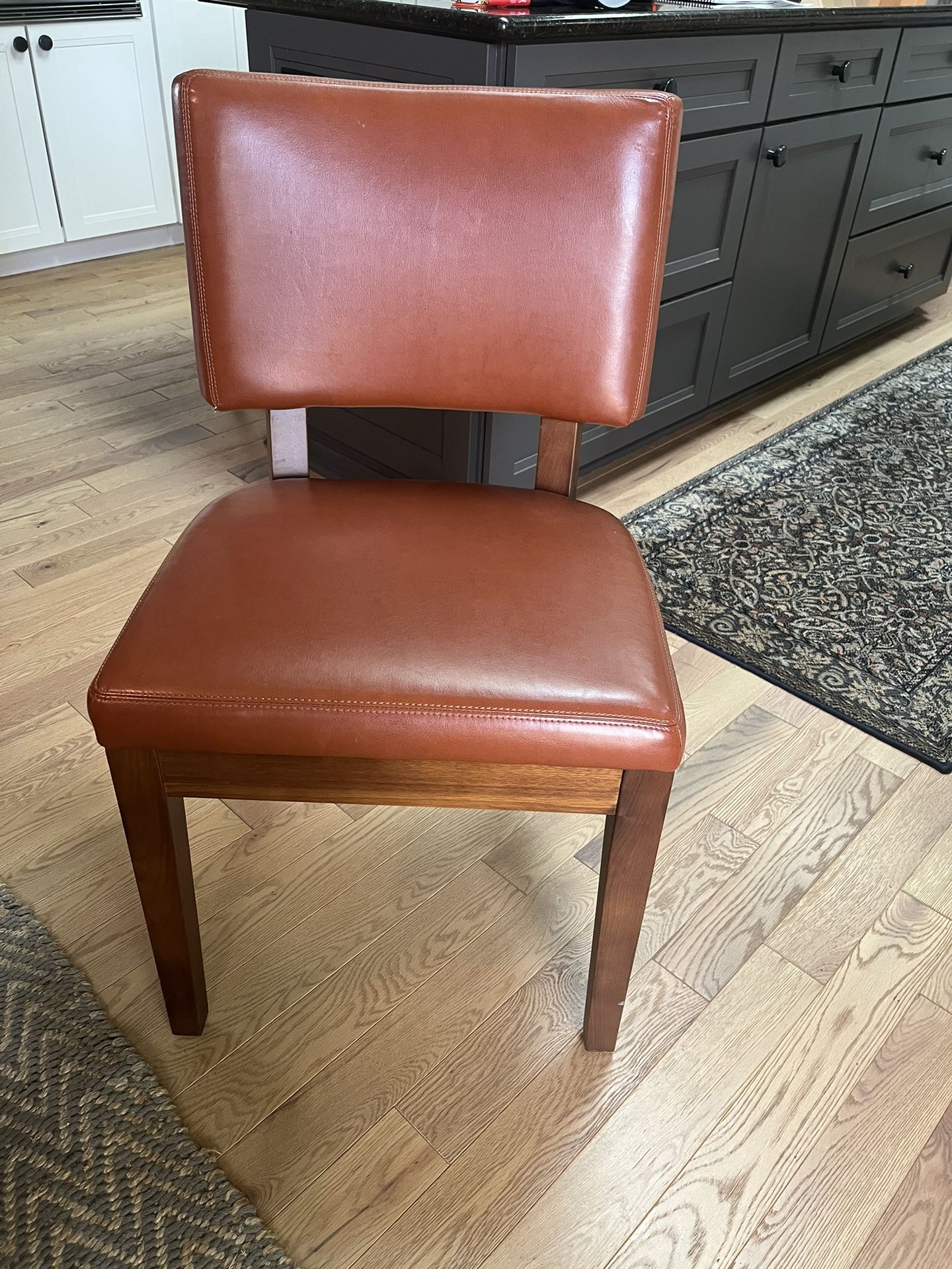 5 Dining Chairs - Cognac Faux Leather Seats