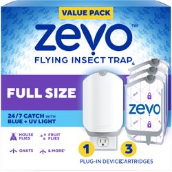 Open-Box New ZEVO Flying Insect Trap with Plug-In Blue  UV Light 3 Refills Retail $25.00