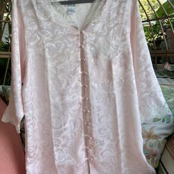 Vintage NEW Partners Mervyns Button Up Nightgown Lace Paisley Silky Size M