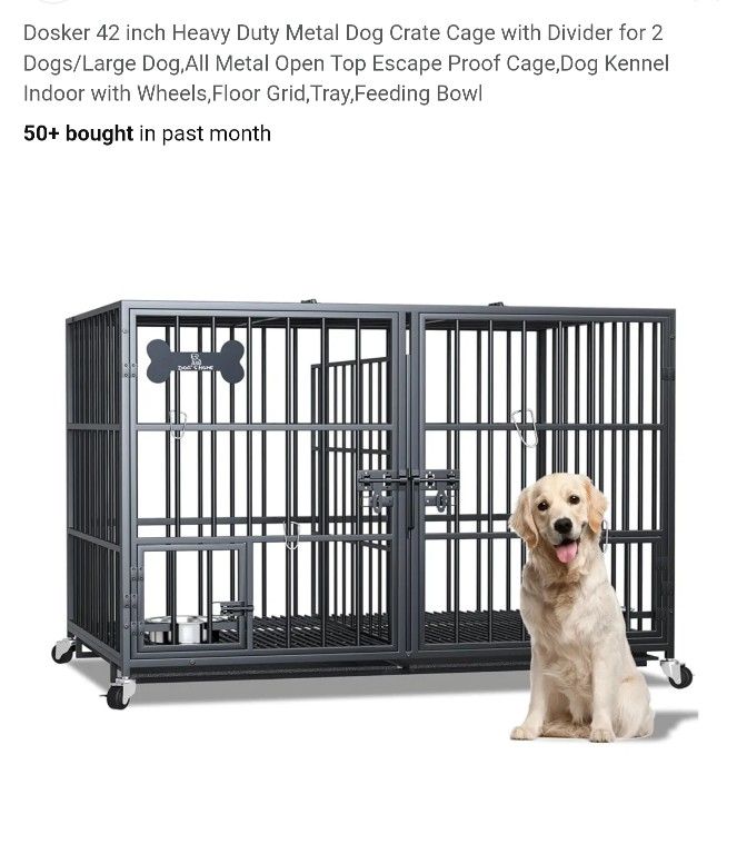 42 inch Heavy Duty Metal Dog Crate Kennel Cage with Divider for 2 Dogs/Large Dog