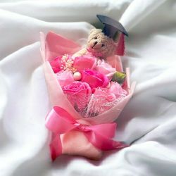 Deluxe Graduation Teddy Bear Light Up Everlasting Rose Bouquet With Gift Box* Gift for New Grads