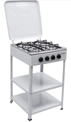 4 Burners Propane Camping Stove Portable Camping Grill Stove Floor Standing Gas Cooktop Natural Gas Stove with Storage Stand Wind Guards Manual Igniti
